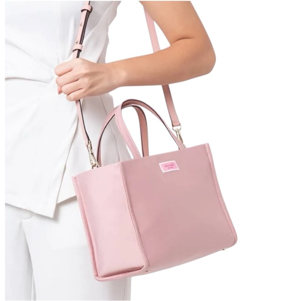 Kate Spade Sam Nylon Medium Satchel Pink Designer Crossbody Tote Bag